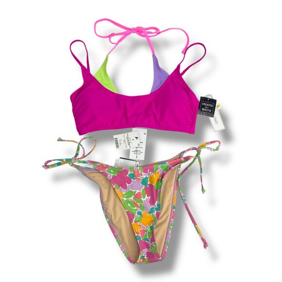NEW Mix & Match Bikini Set Size Medium Pink Floral Cheeky Strappy Salt + Cove - Picture 1 of 10